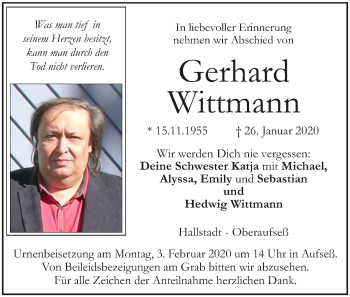 Anzeige von Gerhard Wittmann von MGO