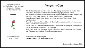 Anzeige von Gertraud Rascher von MGO