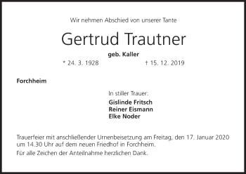 Anzeige von Gertrud Trautner von MGO
