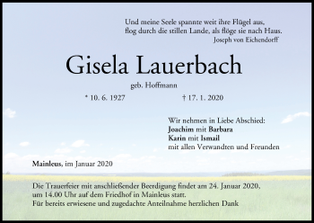 Anzeige von Gisela Lauerbach von MGO
