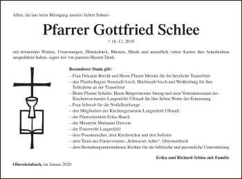 Anzeige von Gottfried Schlee von MGO