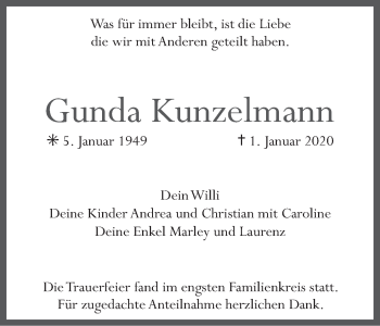 Anzeige von Gunda Kunzelmann von MGO