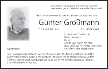 Anzeige von Günter Großmann von MGO