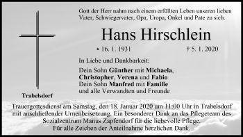 Anzeige von Hans Hirschlein von MGO