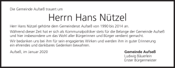 Anzeige von Hans Nützel von MGO