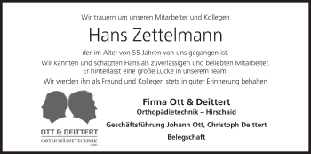 Anzeige von Hans Zettelmann von MGO