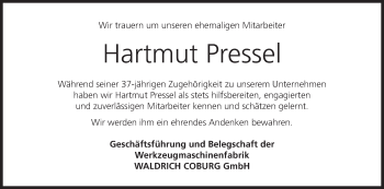 Anzeige von Hartmut Pressel von MGO