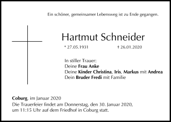 Anzeige von Hartmut Schneider von MGO