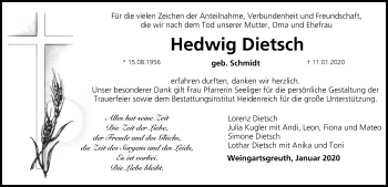 Anzeige von Hedwig Dietsch von MGO