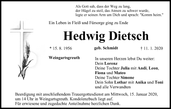 Anzeige von Hedwig Dietsch von MGO