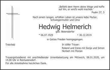 Anzeige von Hedwig Helmerich von MGO