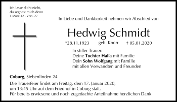 Anzeige von Hedwig Schmidt von MGO