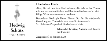 Anzeige von Hedwig Schütz von MGO