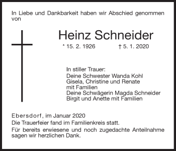 Anzeige von Heinz Schneider von MGO