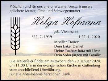 Anzeige von Helga Hofmann von MGO