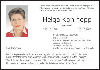 Anzeige von Helga Kohlhepp von MGO