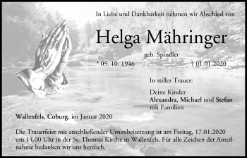 Anzeige von Helga Mähringer von MGO