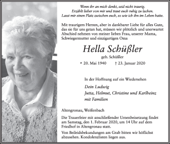 Anzeige von Hella Schüßler von MGO