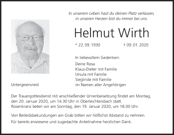 Anzeige von Helmut Wirth von MGO