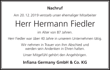 Anzeige von Hermann Fiedler von MGO