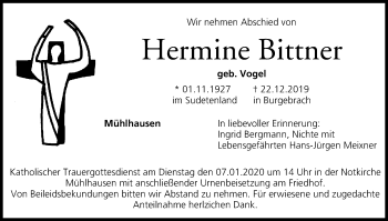 Anzeige von Hermine Bittner von MGO