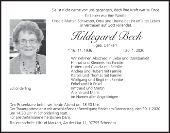 Anzeige von Hildegard Beck von MGO