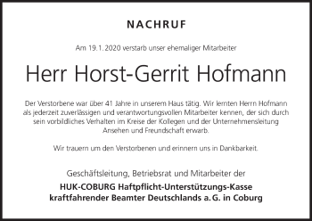 Anzeige von Horst-Gerrit Hofmann von MGO