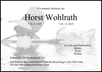 Anzeige von Horst Wohlrath von MGO