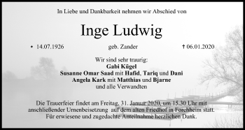 Anzeige von Inge Ludwig von MGO