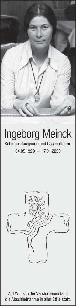 Anzeige von Ingeborg Meinck von MGO