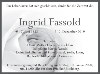 Anzeige von Ingrid Fassold von MGO