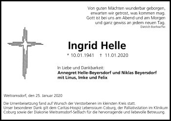 Anzeige von Ingrid Helle von MGO
