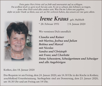 Anzeige von Irene Kraus von MGO