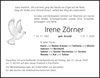 Anzeige von Irene Zörner von MGO