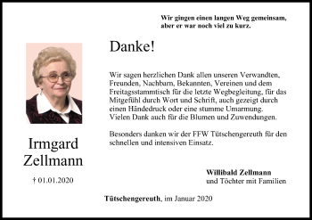 Anzeige von Irmgard Zellmann von MGO
