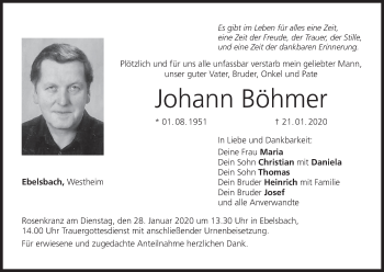 Anzeige von Johann Böhmer von MGO