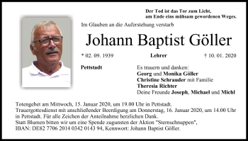 Anzeige von Johann Baptist Göller von MGO