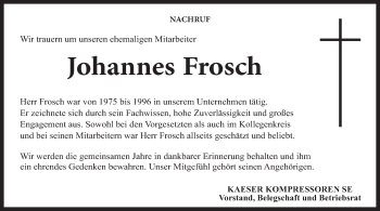 Anzeige von Johannes Frosch von MGO