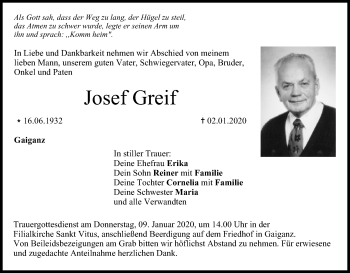 Anzeige von Josef Greif von MGO
