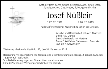 Anzeige von Josef Nüßlein von MGO
