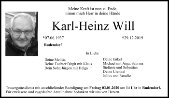 Anzeige von Karl-Heinz Will von MGO
