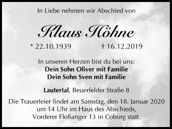 Anzeige von Klaus Höhne von MGO