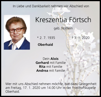 Anzeige von Kreszentia Förtsch von MGO