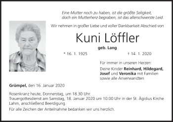 Anzeige von Kuni Löffler von MGO