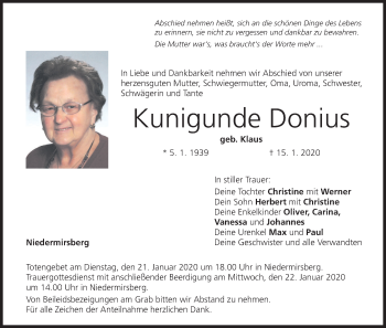 Anzeige von Kunigunde Donius von MGO