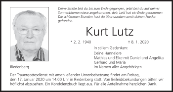 Anzeige von Kurt Lutz von MGO