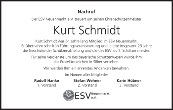 Anzeige von Kurt Schmidt von MGO