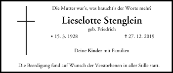 Anzeige von Lieselotte Stenglein von MGO
