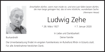 Anzeige von Ludwig Zehe von MGO