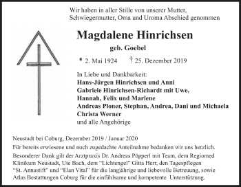 Anzeige von Magdalene Hinrichsen von MGO